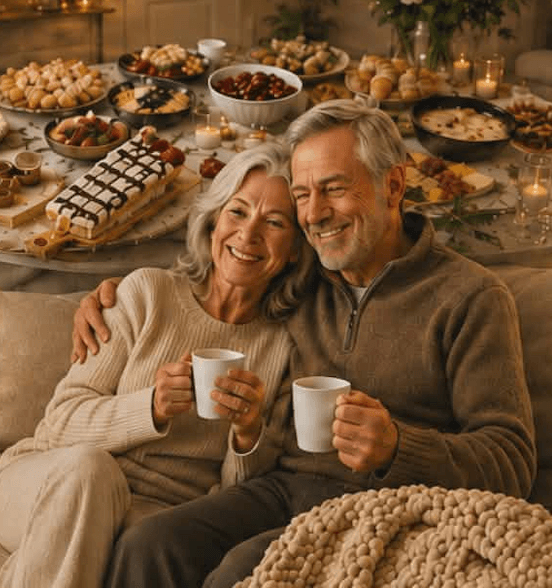 Couple de personnes âgées heureux à leur domicile