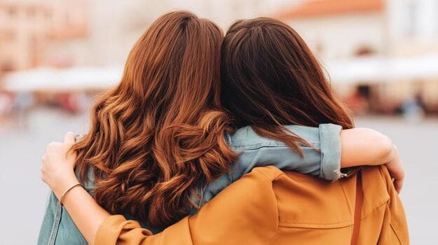 Deux amies qui s'enlacent — Le Confort d'être Chez Soi